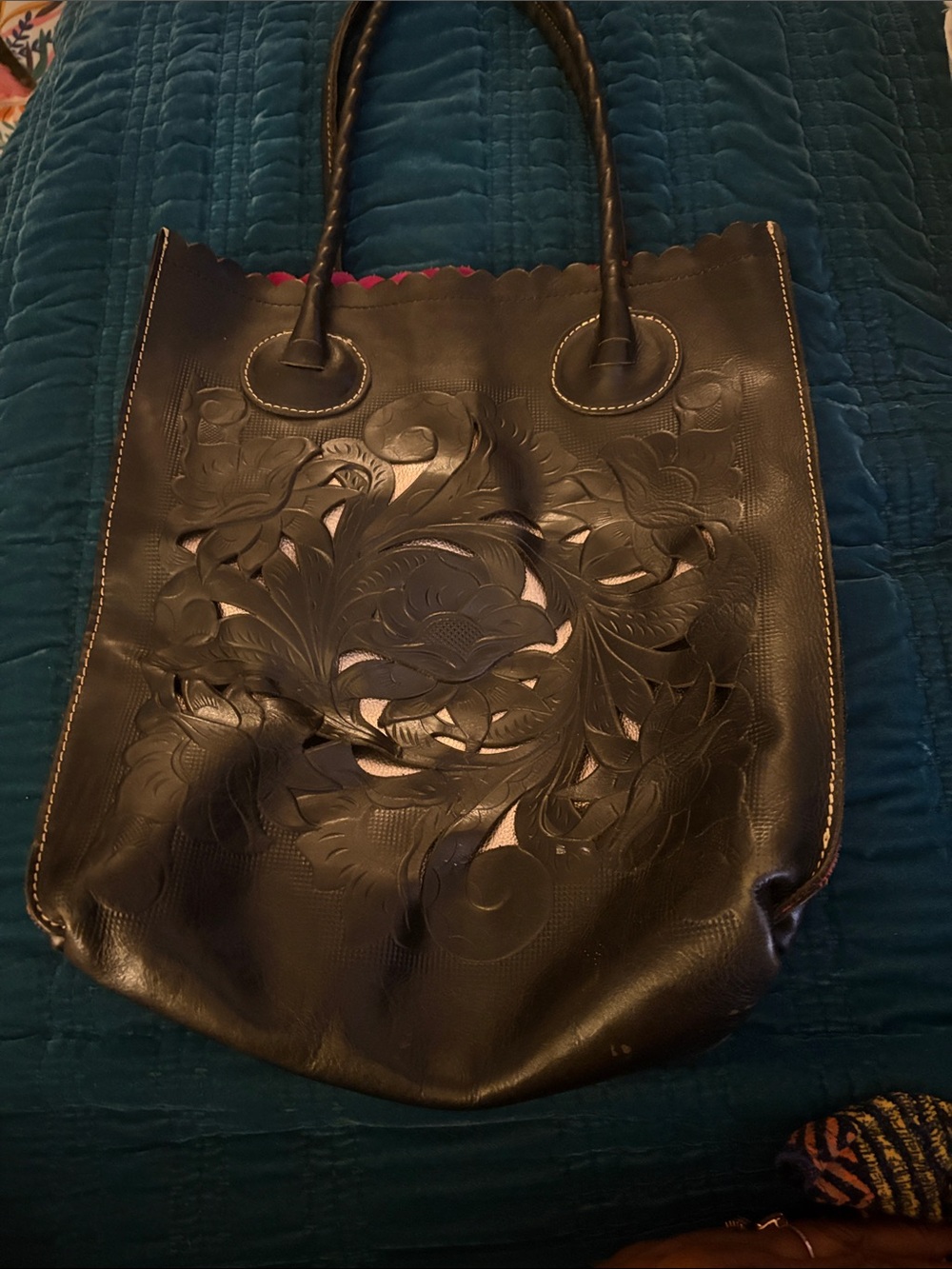 Patricia Nash Leather Floral hand-tooled Cutout Tote